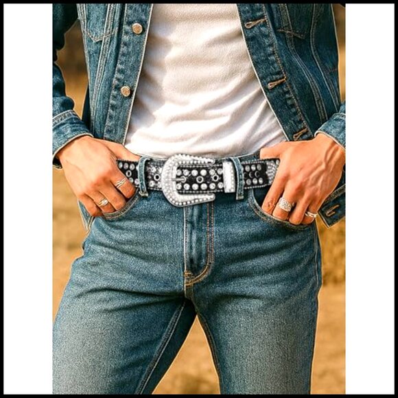 Rhinestone Belt Sparkle Western Studded Unisex Waist Belt for Jeans Dresses main image 4